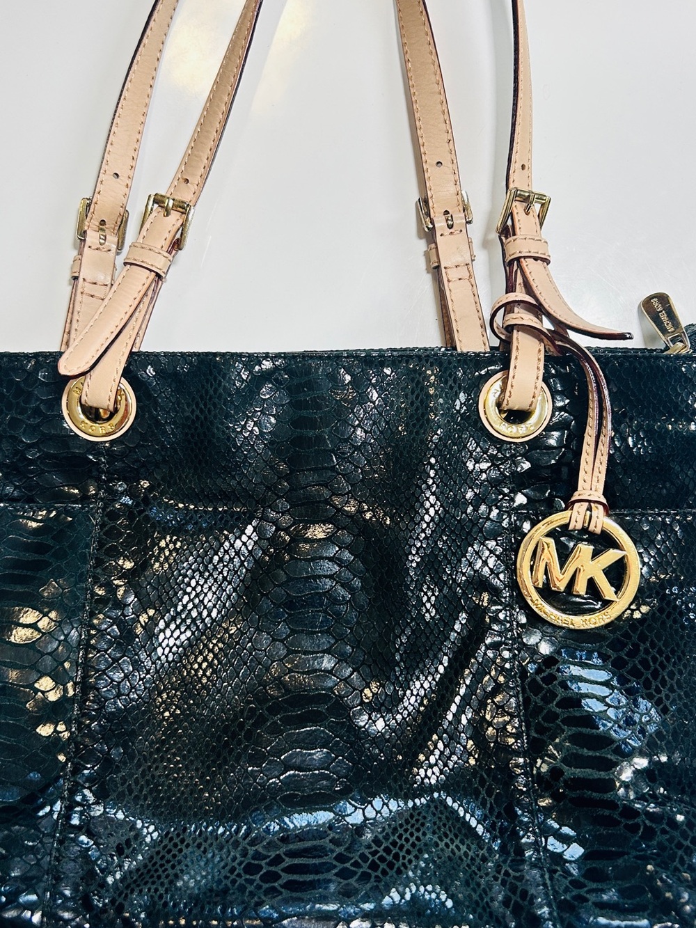 Michael Kors Black Snake-Embossed Leather Tote Bag